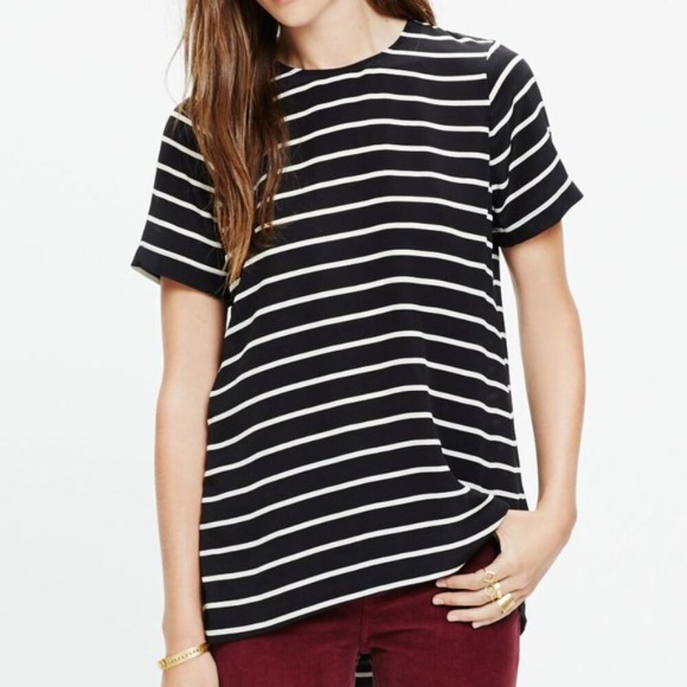 Madewell Silk Short-Sleeve Stripe Top